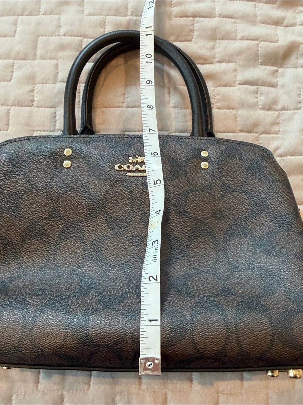 Coach 91494 Lillie Brown Signature Canvas Satchel with Black Handles